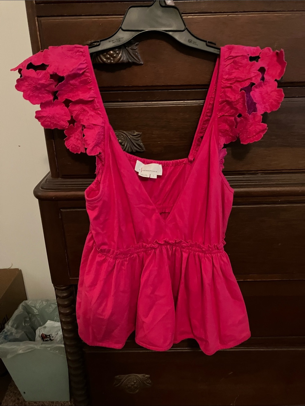 Anthropologie Women’s Fuchsia Floral Strap Peplum Tank Top